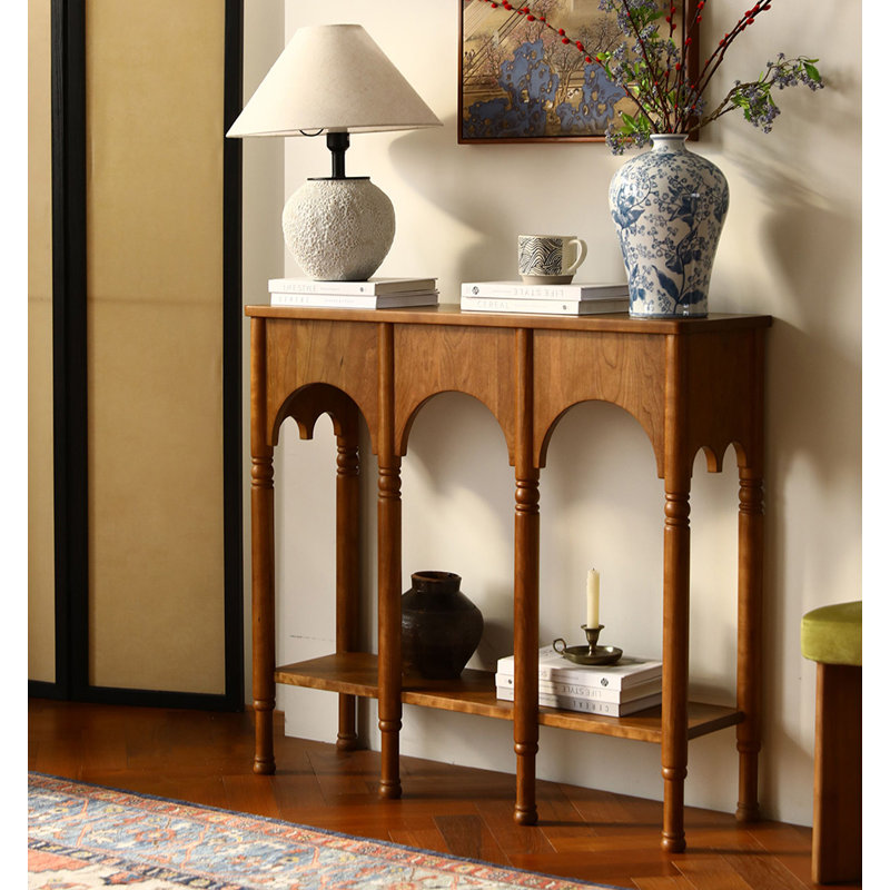 Rustic Wooden Accent Table with Three Arches