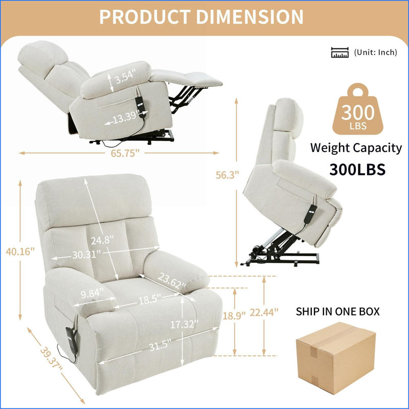 Recliners | Electric Power Lift Recliner Chair for Elderly | Soft Fabric, Side Pocket | Light Gray, Light Gray