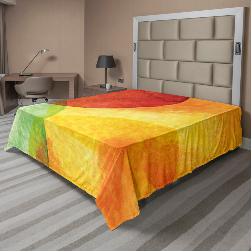 Ambesonne Top Flat Sheet Curving Art, Yellow Orange Lime Green, California King Flat Sheet