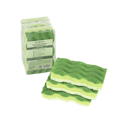 Restaurantware Cleaning Sponge 60 Count 4.5 x 2.5 Inches Cellulose Non-Abrasive Deep-Groove Durable Rectangular Green