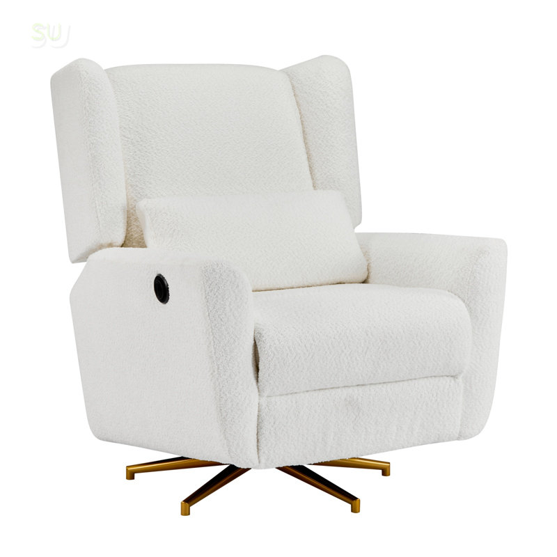 Power Recliner Chair With 360° Swivel, Boucle Upholstered Comfort And Gold 5 Star Base For Modern Relaxation, Recliner