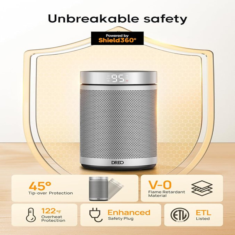 Silver Portable Electric Heater with Thermostat and Timer
