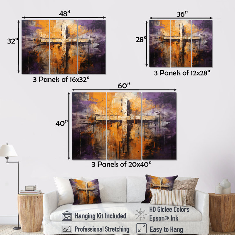 Minimalisme, croix religieuse I - ensemble d'art mural sur toile, H 40 po x l 60 po x P 1 po