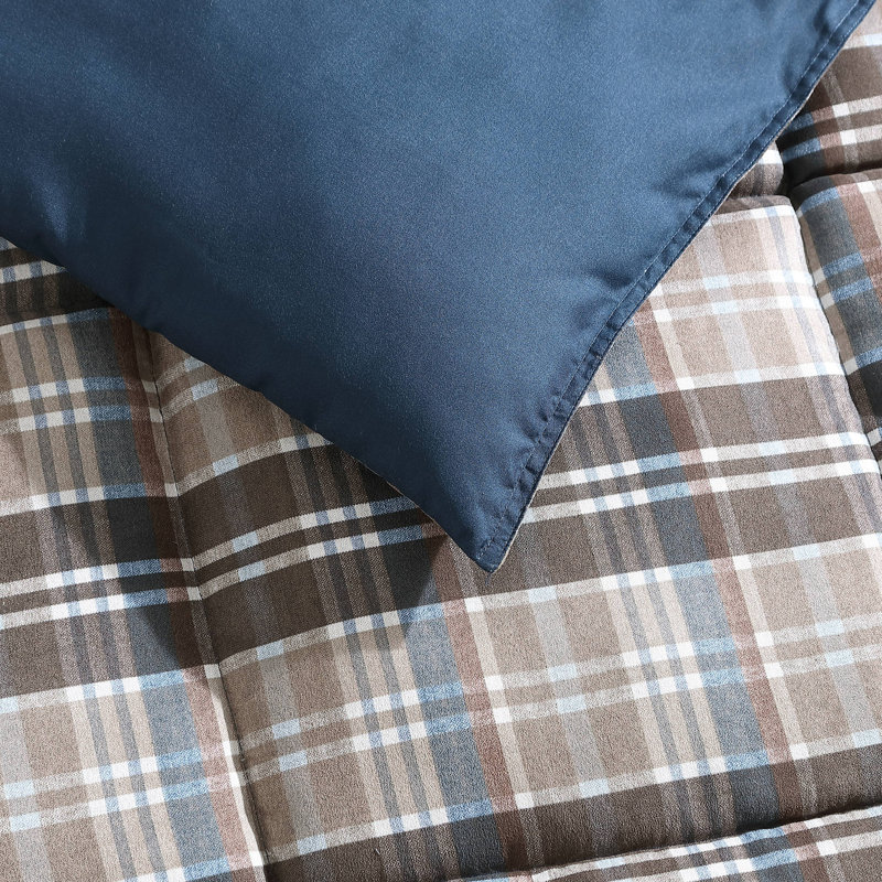 Rugged Plaid Brown Full/Queen Microsuede Duvet Cover Set
