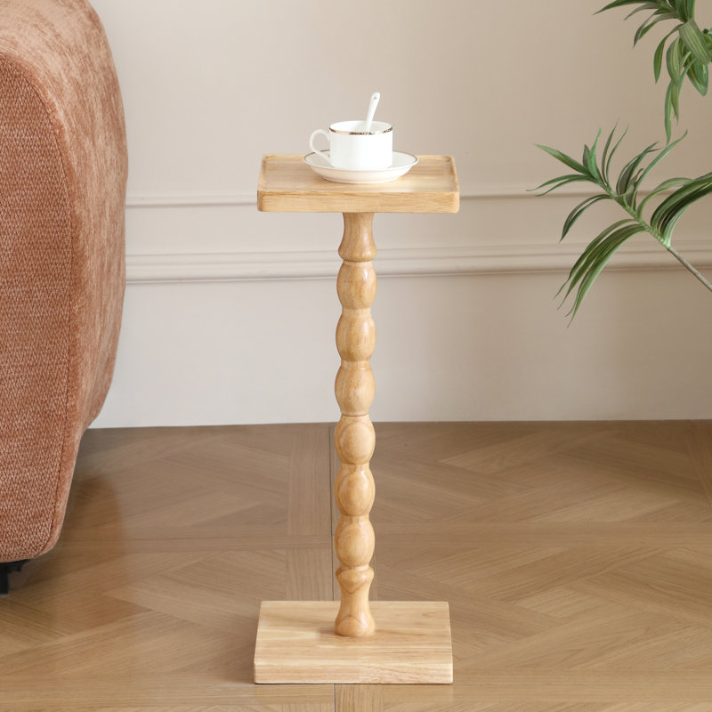 Solid Wood Square End Table,Pedestal Drink Table, Small Corner Table，Tall Plant Stand-Wood, Natural Wood