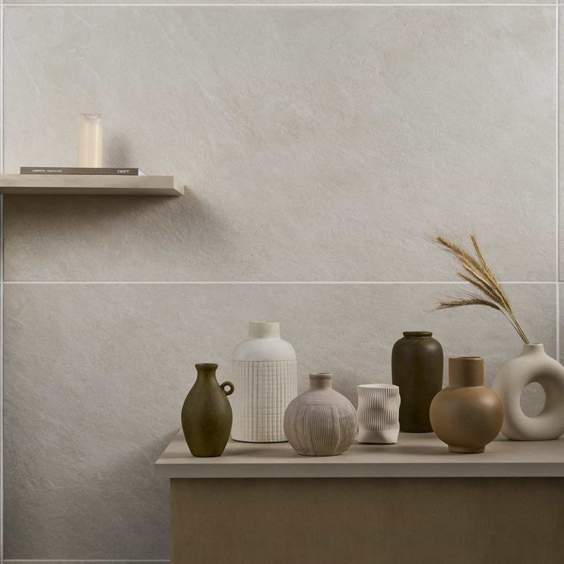 Era 24x48 Matte Textured Limestone Look Porcelain Tile, Linen White