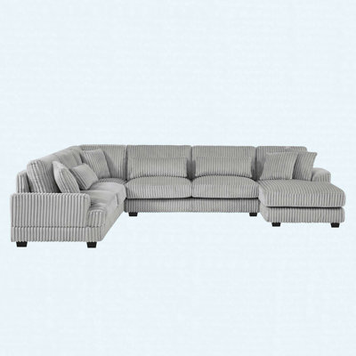 129" Oversized U-Shaped Sectional In Soft Corduroy With Chaise Lounge