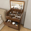 Bureau de coiffeuse 3-en-1 avec miroir éclairé et tabouret de rangement, coiffeuse compacte pour la chambre à coucher, la salle de bain ou le vestiaire (23 po, noyer)-1068356066