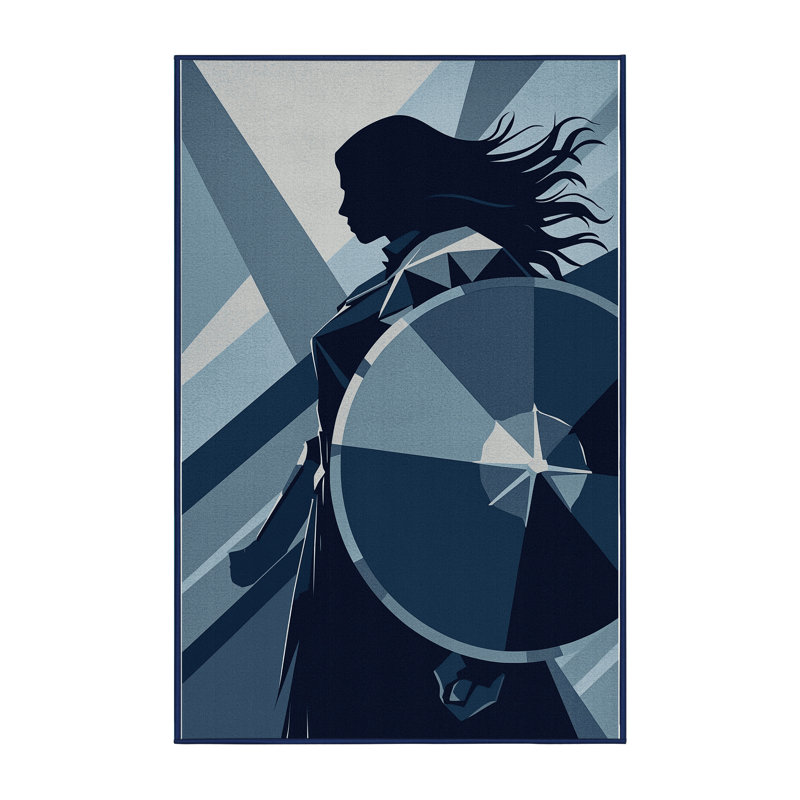 Tapis géométrique bleu et bleu marine délavé à la machine Barnesville Shield Maiden, 2 x 5