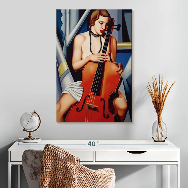 Femme Abarca avec violoncelle, H 30 po x l 20 po