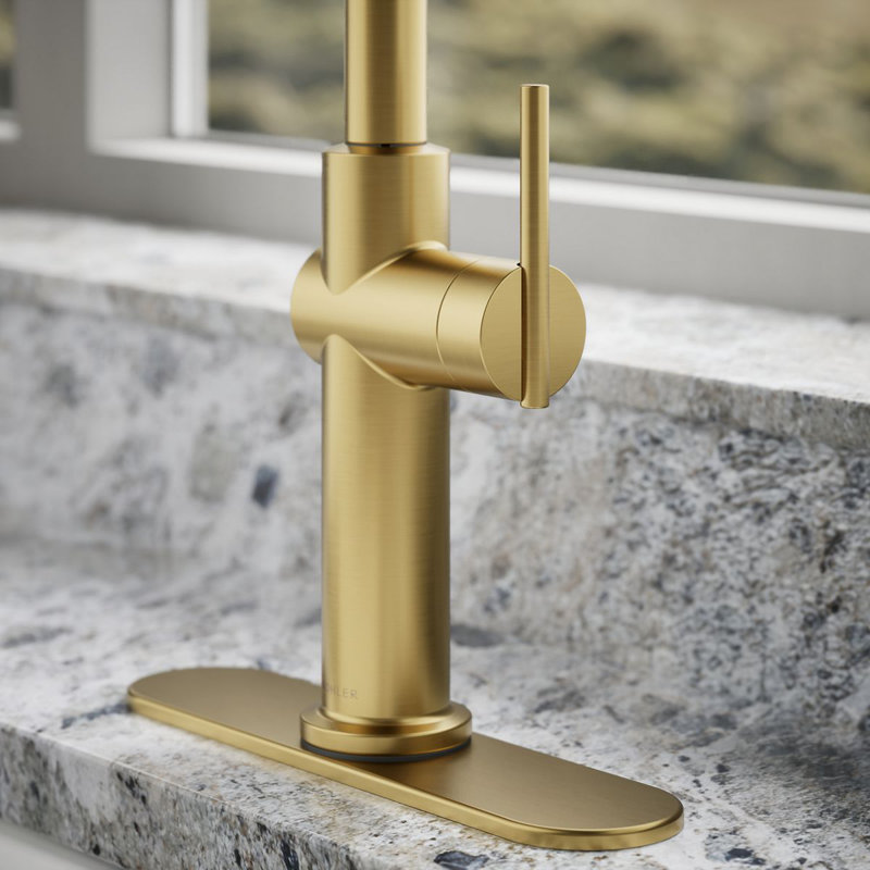 Kohler Crue Single Handle Pull Down Kitchen Faucet with Three-Function Pull Down Sprayer, Brass