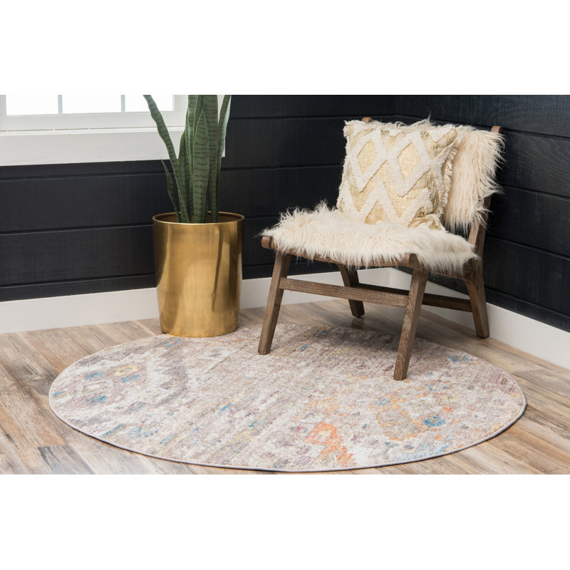 Tapis crème de style sud-ouest Leanora, Rond 5 pi