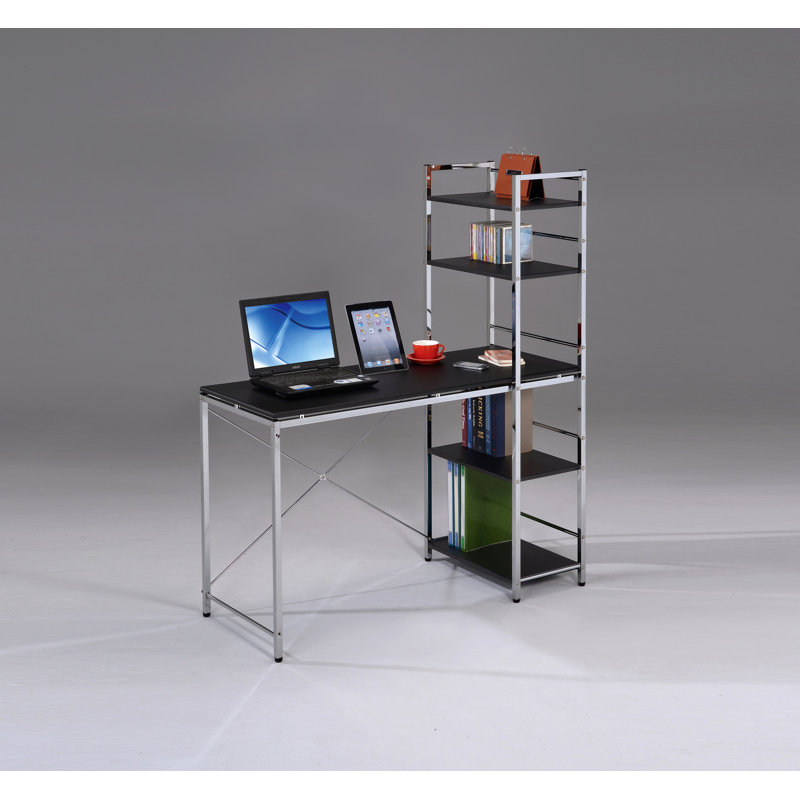 Bureau, bureau d'écriture avec tablettes noir et chrome Elvis