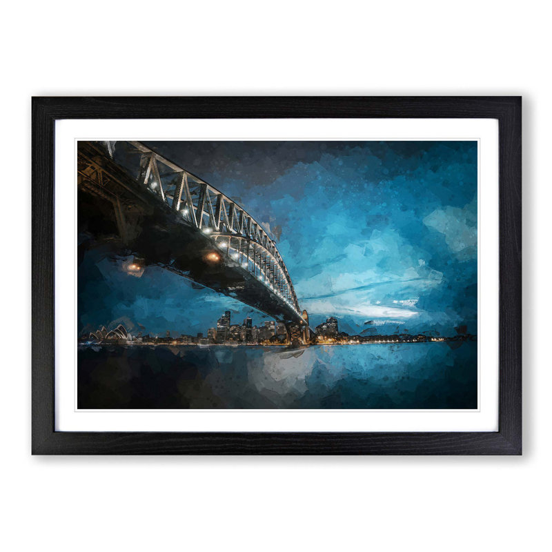 Sydney Harbour Bridge in Australia in Abstract - Framed Print, 48cm H x 65cm W x 2cm D, Black Framed