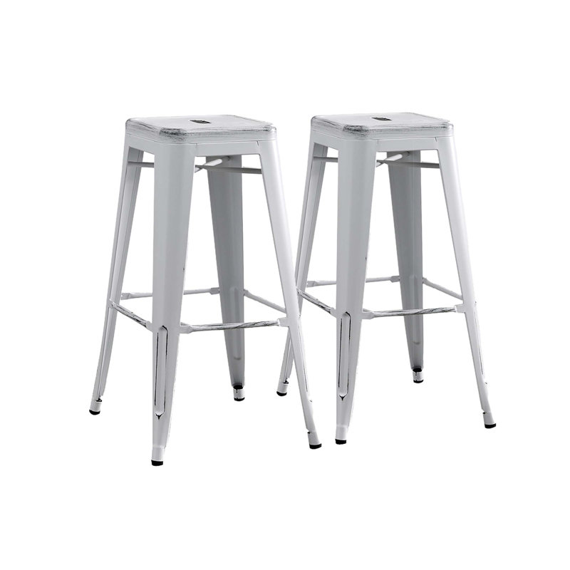 Backless Modern Weight Industrial Contemporary Rustic Vintage Costal Metal Bar Stools Without Back and 4 Leg Design (Set of 2)