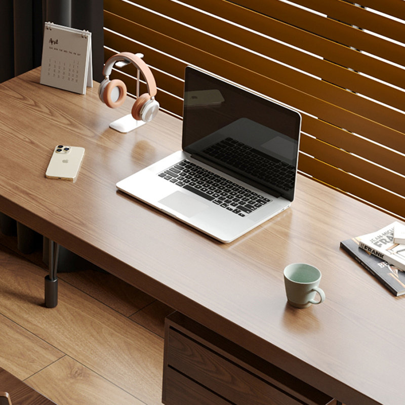 55.12"Light walnut Rectangular Solid Wood desks, 29.53" H x 70.87" W x 23.62" D