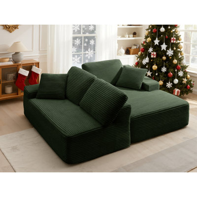 Canapé d'angle en velours côtelé de 238 cm avec méridienne en L, canapé modulaire moderne à compression, canapé rembourré pour salon et chambre, aucun assemblage requis