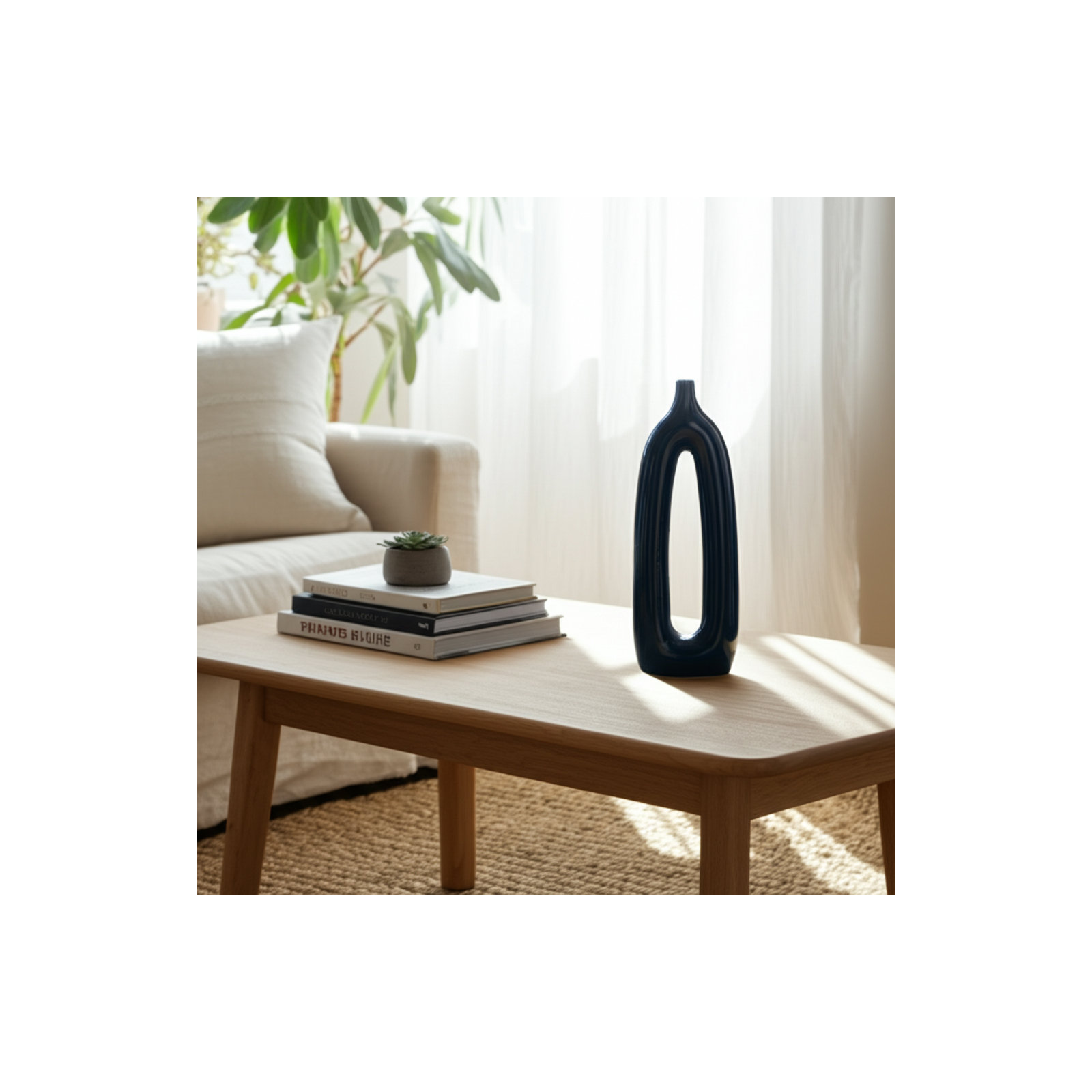 Contemporary Ceramic Abstract Cut-Out Vase, Blue