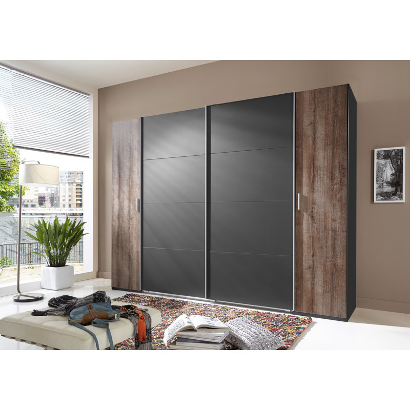 Ranchero 4 Door Manufactured Wood Wardrobe, 210cm H x 315cm W x 65cm D, Graphite/Mud oak
