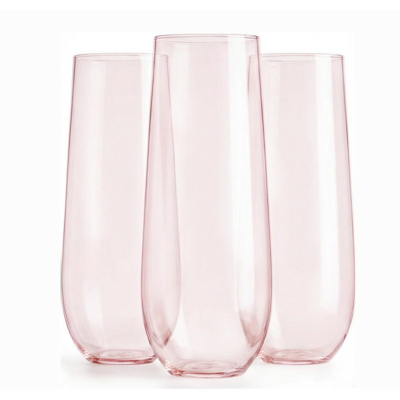 Paquet de 24 gobelets à champagne jetables en plastique de 9 oz en cristal transparent pour fête de mariage, rose