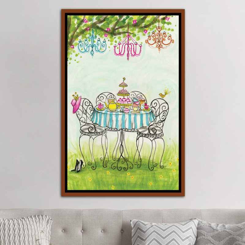 Art de jardin tea party, H 60 po x l 40po x P 1,5 po, Toile avec cadre noir