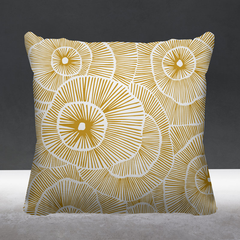Coussin intérieur / extérieur Abstract Floral Burst, L 19 po x H 19 po, Jaune