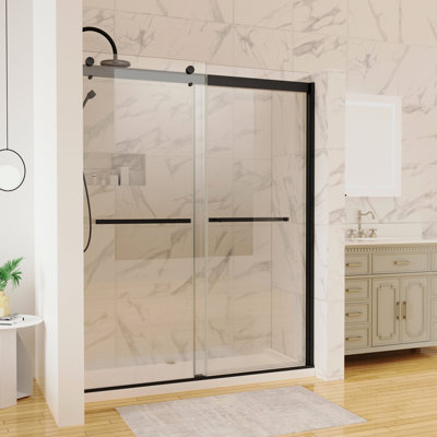 Matte Black Shower Door With 8 Mm Glass - 60 In. W X 74 H, Smooth Operation, Adjustable Guiderails Clear Sound Absorbing Material, Peaceful