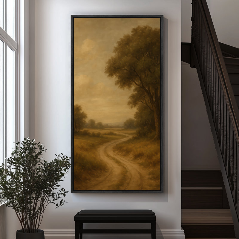 Paysage champêtre avec grand arbre et champs chauds, Noir, H 60 po x l 30 po