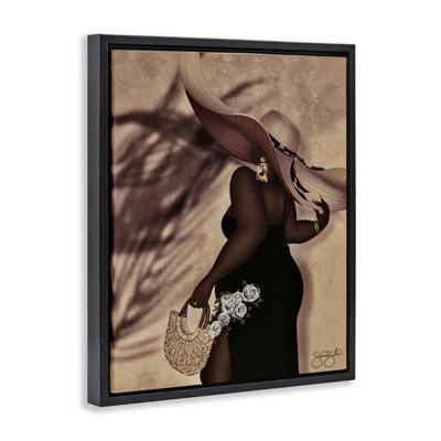 Femme élégante avec cadre flottant chapeau de soleil, design par Sierra Siler