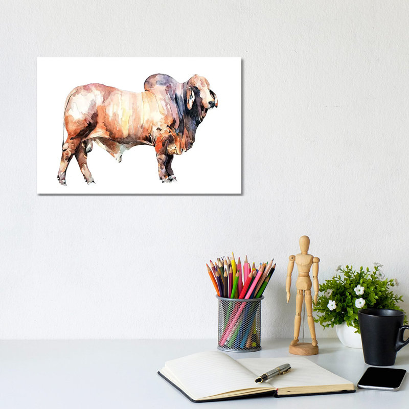 Texan Brahman Bull par EdsWatercolours - impression sur toile tendue, H 8 po x l 12 po x P 0,75 po