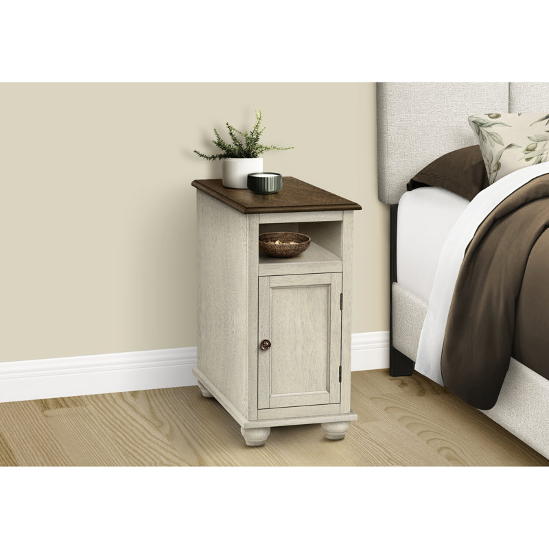 Table d'appoint de salon avec espace de rangement: placage blanc antique et brun
