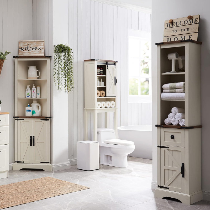 Taeron Oak Freestanding Linen Cabinet, White