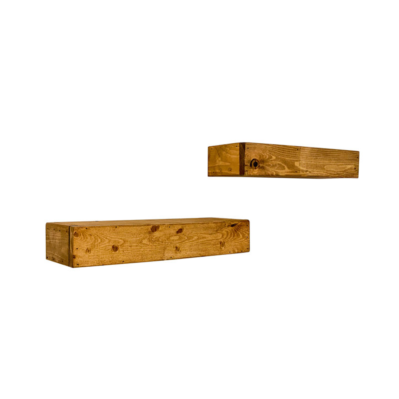 2 Piece Pine Floating Shelf, Light Brown, 3.75" H x 18" W x 6" D