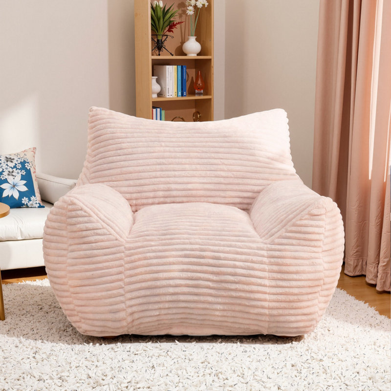 Compression 41.8“W Large Corduroy Bean Bag Chair Filled Memory Sponge, Pink Corduroy