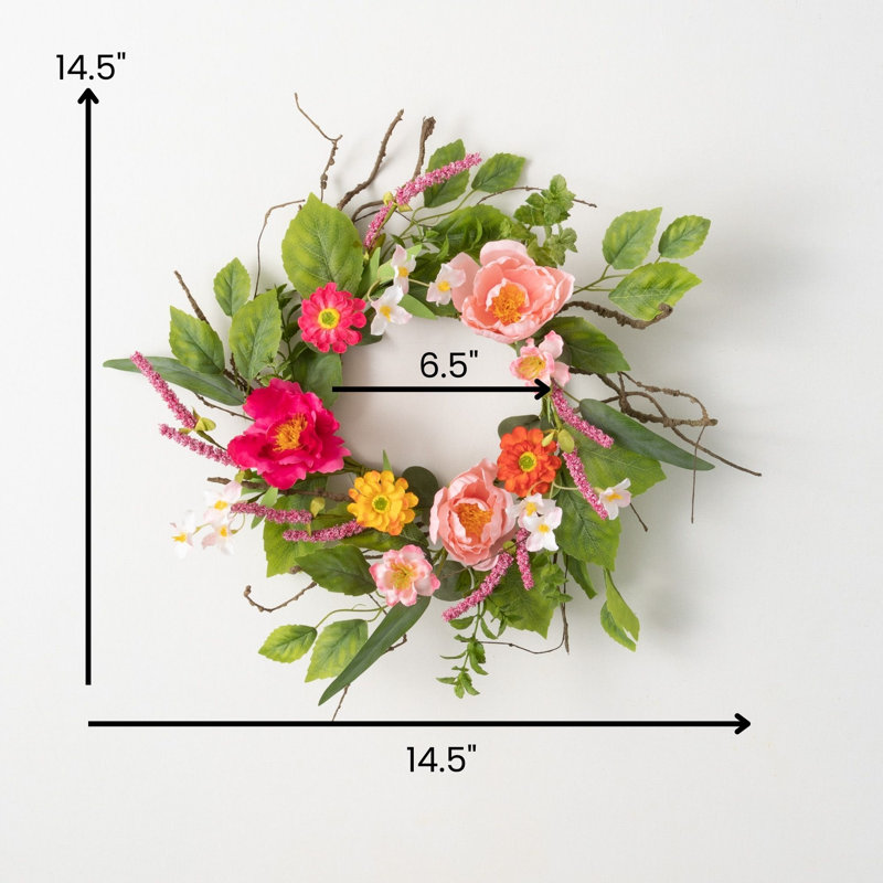Couronne florale artificielle, L 14,5 po x H 14,5 po x P 4 po
