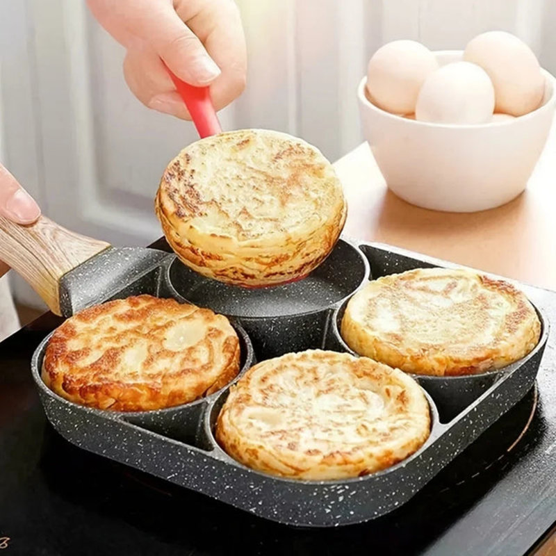 Moule à omelette en pierre antiadhésif à 4 trous pour petits déjeuners rapides en famille