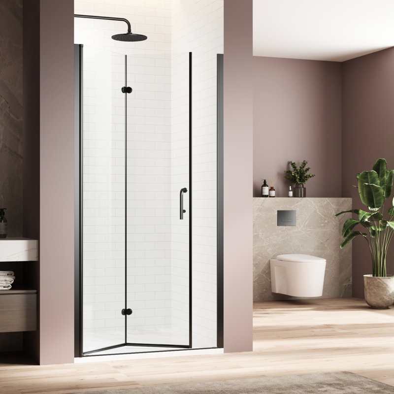 Adjustable Shower Door - 1/4 Inch Clear Tempered Glass Waterproof Black For Bathroom 30X72 Inches Bottom Seal Matte