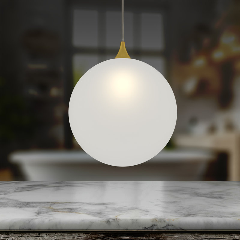 Luminaire suspendu 1 lumière Perla, Blanc givré, Laiton