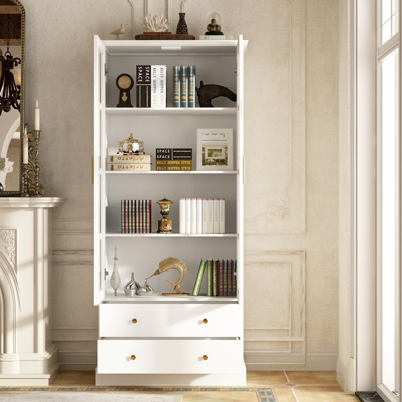 Bibliothèque 70 "H avec tiroirs et verre, Blanc