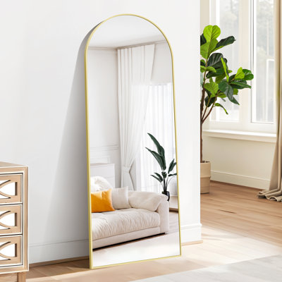 Miroir pleine longueur, miroir arqué pleine longueur, miroir mural de plancher noir debout, penché ou suspendu, miroir arqué pleine grandeur pour chambre à coucher, salon, salle de bain