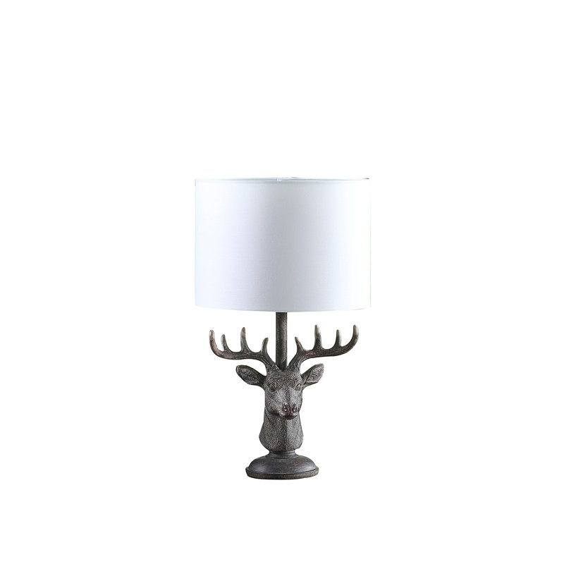 18" In Stag Elk Deer Bust Rustic Grey Polyresin Table Lamp