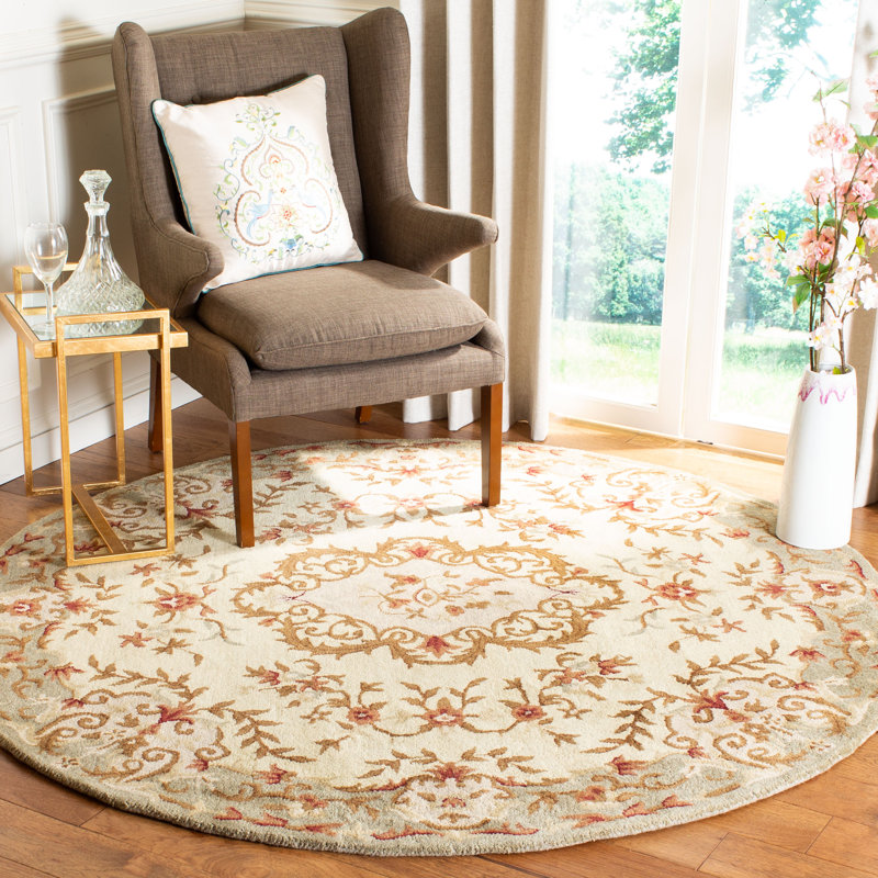 Tapis floral en laine touffeté à la main Tosca, Rond 8 pi