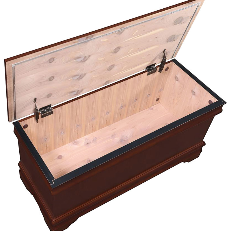 Commode brune chaleureuse au style classique, doublée pour garder les couvertures douces et sèches, idéale pour la chambre d'amis, avec une finition de 20 po x 47 po x 17 po, des éléments élégants au design simple, un rangement à souvenirs en lin