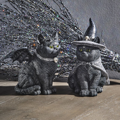 8.5" Resin Black Cat Witch Bat
