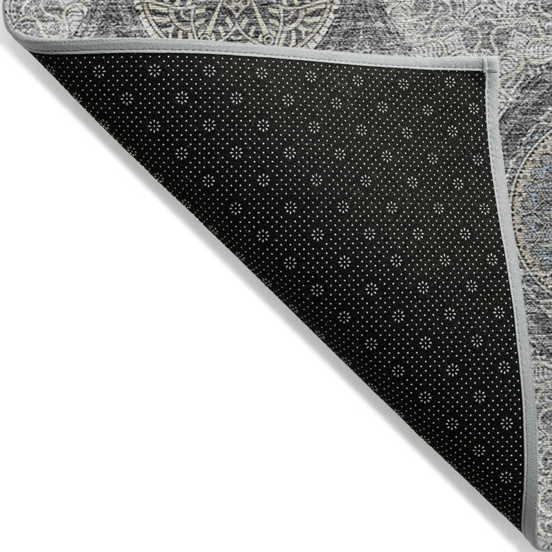 Tapis intérieur lavable 10 pi x 14 pi gris ivoire à médaillon floral