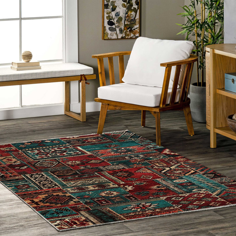 Tapis en chenille de coton marocain rétro bleu Eilette, Tapis de couloir 4 pi x 8 pi 3 po
