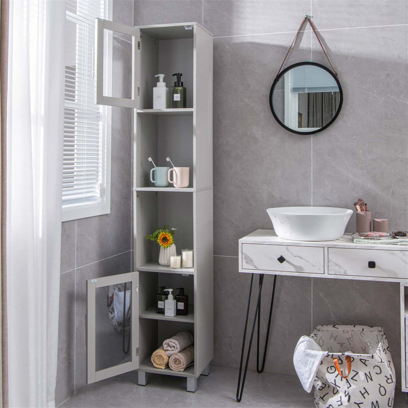 Aaleeyah Freestanding Linen Cabinet, Grey