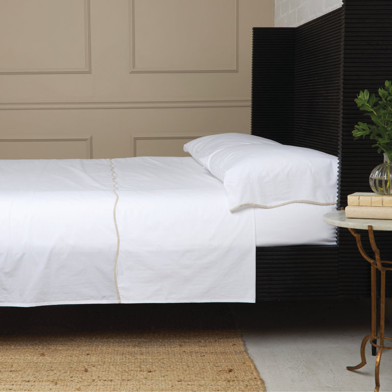 Skylar Sheet Set, Twin Sheet Set with 1 Pillowcase, White/Flax