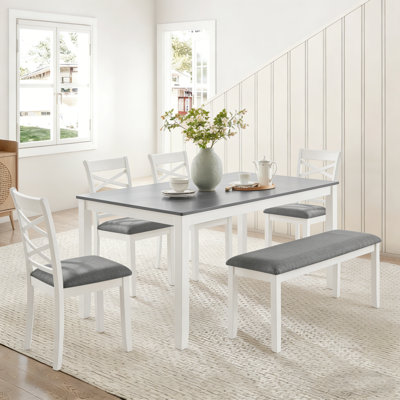 6-Piece Dining Table Set With One Bench And 4 Chairs For Dining Room, Kitchen
