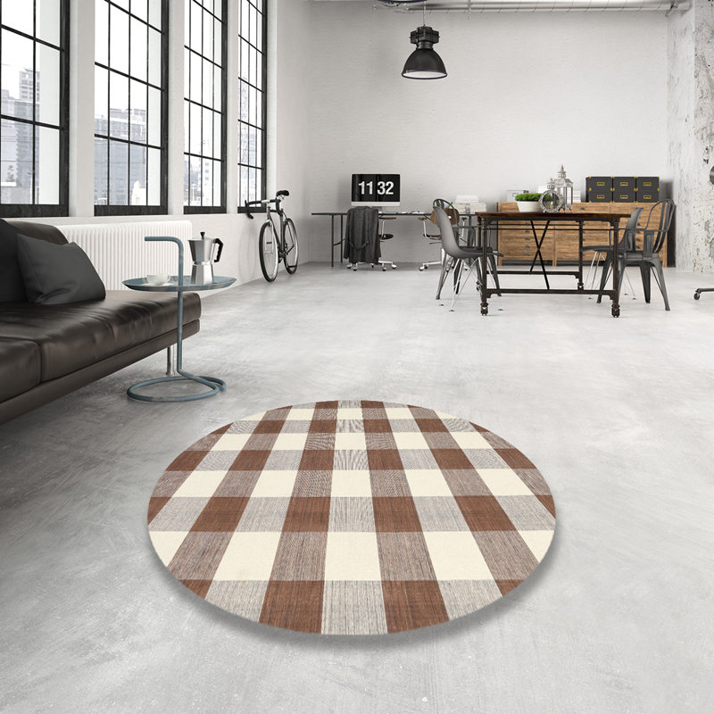 Tapis contemporain brun / gris, Rond 5 pi